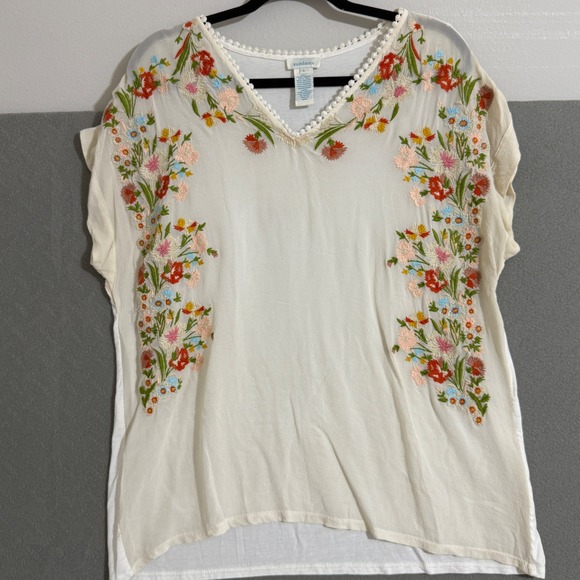 Sundance Tops - Sundance Women Silk Front Floral Embroidered V-Neck Top Ivory Size L Boho Mixed